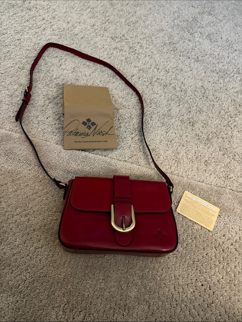 Patricia Nash Crimson Red Leather Buckle Crossbody Bag